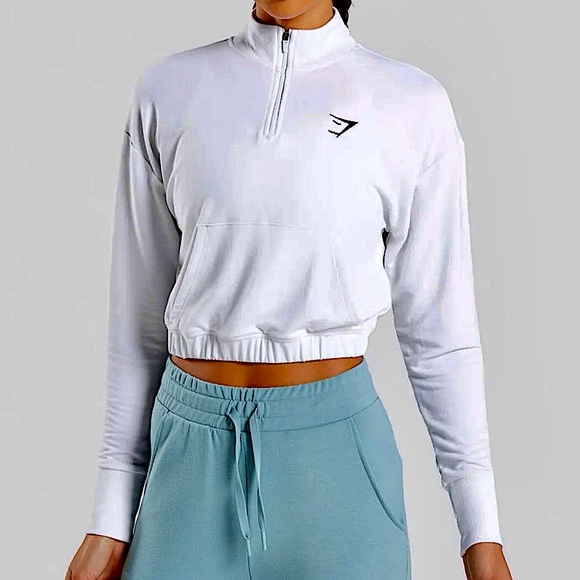 Gymshark Pippa Training Pullover Slightly Cropped Sweatshirt in White - Picture 16 of 16